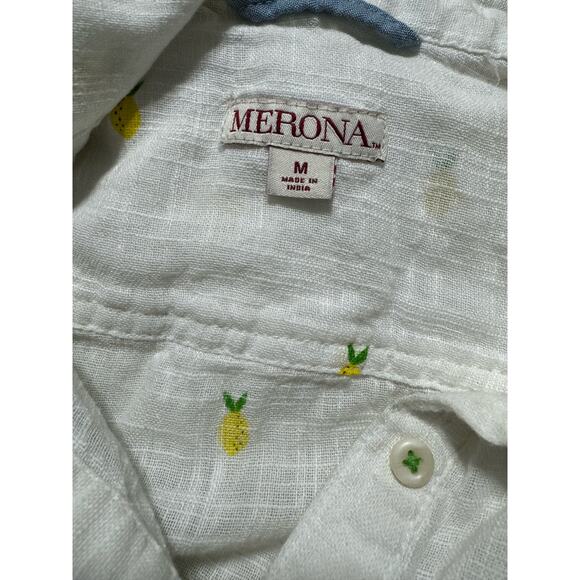 Merona Lemon Print Cotton Popover Shirt Medium - Picture 3 of 4